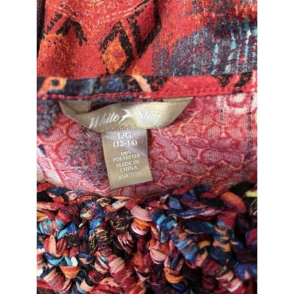 White Stag Top Womens Size L 3/4 Sleeve Pink Multi Colorful Shirt Blue Orange - Picture 10 of 10